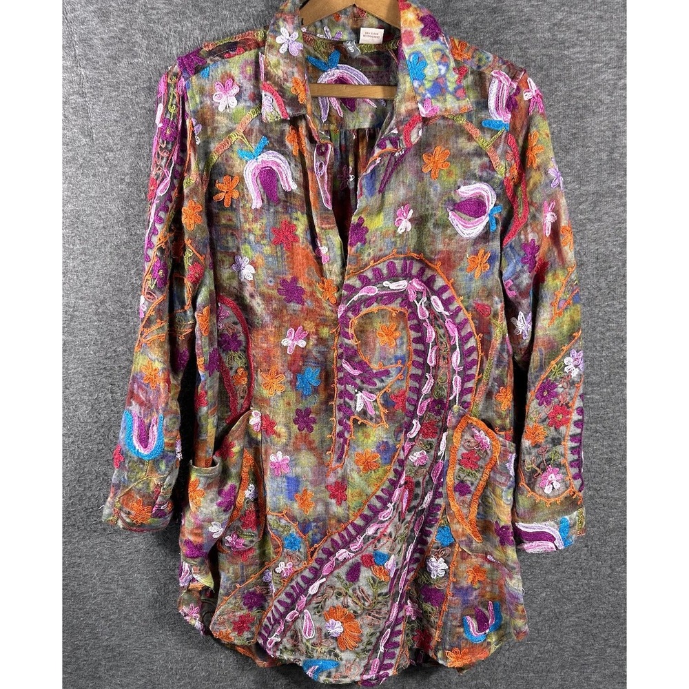 Anu Top Womens Tunic Size S Wool Lagenlook Festival Embroidered Boho Hippie Art